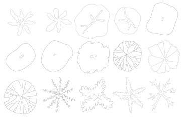 Vector tree top view isolated on white background for landscape plan and architecture layout drawing, elements for environment and garden