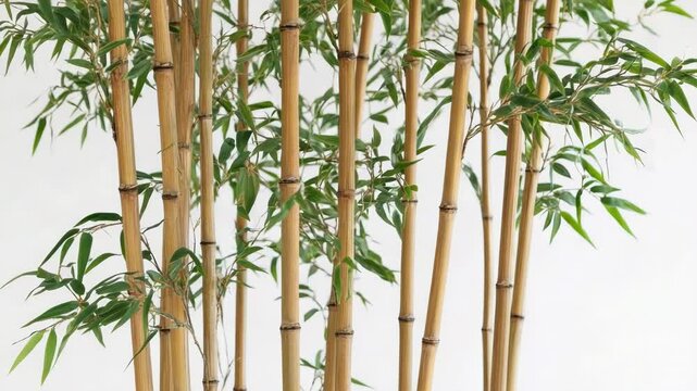 A tall bamboo plant in a pot sitting on a table
