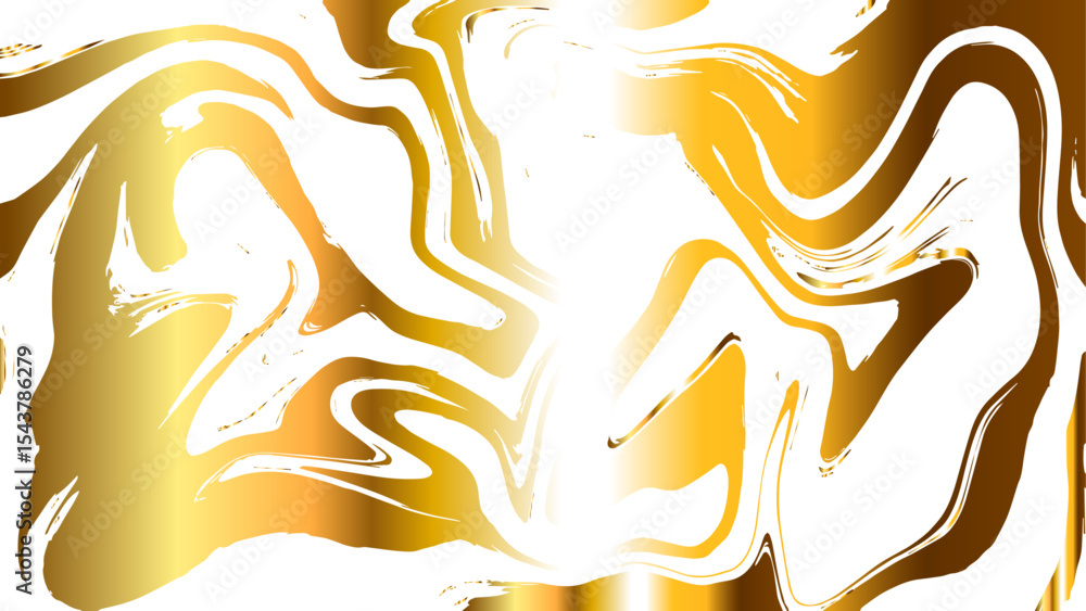 Poster  Abstract fluid marble texture with swirling patterns with golden yellow and white. Glossy, reflective finish that mimics a molten, liquid metal effect. Gradients and wavy distortions create a dynamic