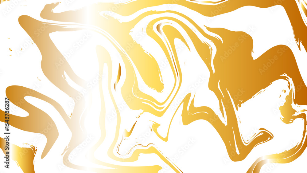 Aufkleber  Abstract fluid marble texture with swirling patterns with golden yellow and white. Glossy, reflective finish that mimics a molten, liquid metal effect. Gradients and wavy distortions create a dynamic