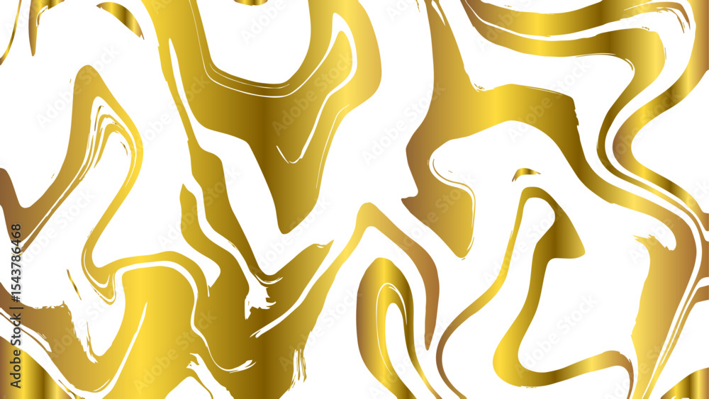 Poster  Abstract fluid marble texture with swirling patterns with golden yellow and white. Glossy, reflective finish that mimics a molten, liquid metal effect. Gradients and wavy distortions create a dynamic