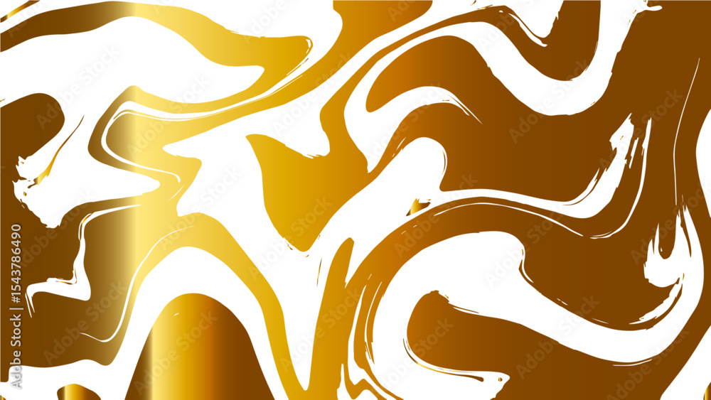 Poster  Abstract fluid marble texture with swirling patterns with golden yellow and white. Glossy, reflective finish that mimics a molten, liquid metal effect. Gradients and wavy distortions create a dynamic