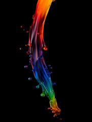 Vibrant rainbow liquid splash against black background