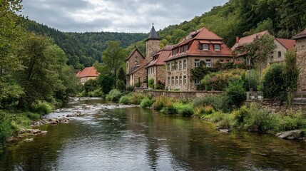 Obraz premium Scenic view of franconian saale river near wine town hammelburg, bavaria