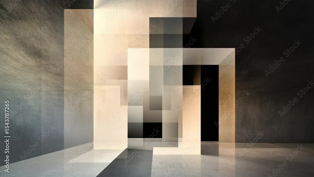 Poster geometric elegance: an abstract composition of intersecting planes and volumes creates a modern inte