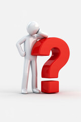 3d render of person contemplating a large red question mark