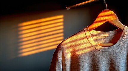White cotton t-shirt on minimalist hanger, embodying simplicity and clean style.