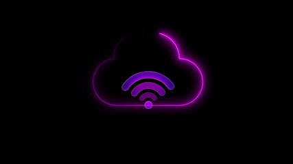 Technology data transformation concept on the transparent background. Animated cloud network with cloud computing and wifi symbol.