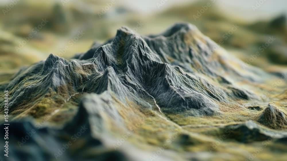Poster a close-up view of a mountain range landscape with snow-capped peaks and valleys