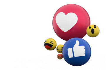 Facbook Social Media Reactions Icons Set png 3d render