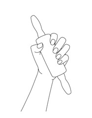 Small wooden rolling pin in hand line art vector illustration