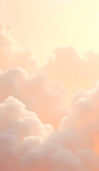 Dreamy minimalist cloudscape in pastel peach and cream tones, soft focus