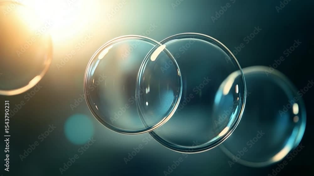 Aufkleber Ephemeral Orb: A stunning visual of translucent bubbles gently floating in a soft and ambient light. The photograph highlights the spherical shape and delicate surface of each orb.