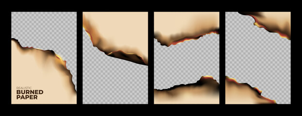 Paper with burnt edges vector frame set