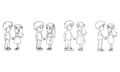 Cute Cartoon Children Holding Hands in Pairs