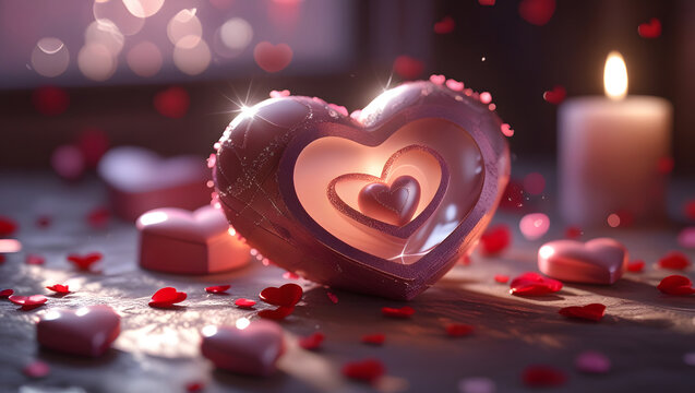 Romantic nested hearts soft candle light
