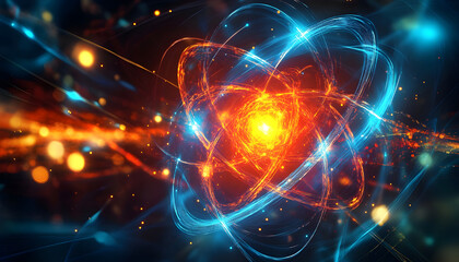 Obraz premium vibrant representation of atomic structure with energy patterns, symbolizing innovation and scientific exploration