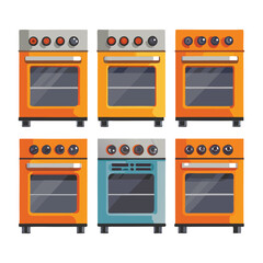 Six convection oven set isolated on white background