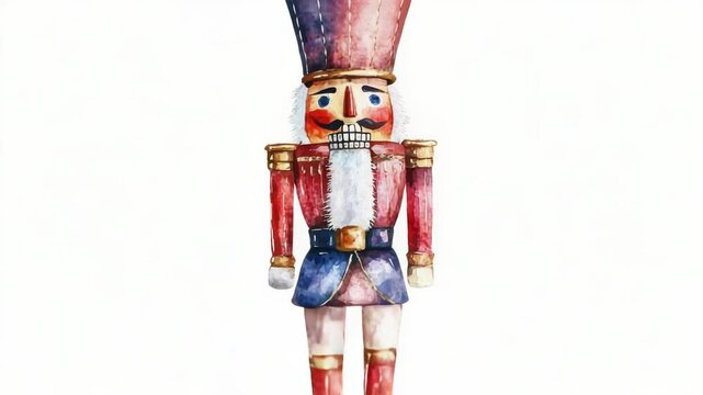 Watercolor illustration of a nutcracker character
