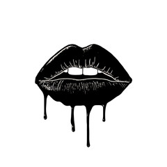Minimalist Black Lipstick Lips Illustration on Transparent Background
