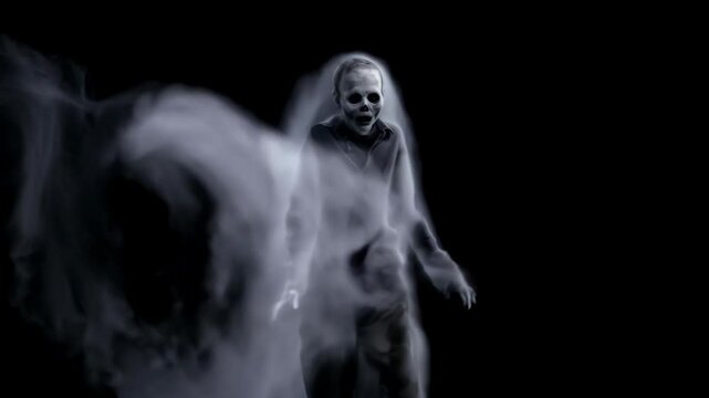 Ghostly apparition emerges in eerie misty landscape