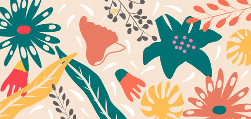 Hand drawn flowers, seamless patterns with floral for fabric, textiles, clothing, wrapping paper, cover, banner, interior decor, abstract backgrounds