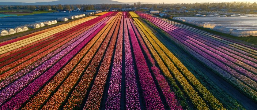 Vibrant Rainbow Fields Aerial View of Colorful Crops