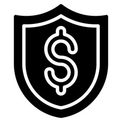 Financial Protection - Glyph Black Fill Silhouette Icon - Shield with dollar symbol, representing financial protection or insurance
