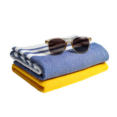 Beach essentials,  Sunglasses and towels.