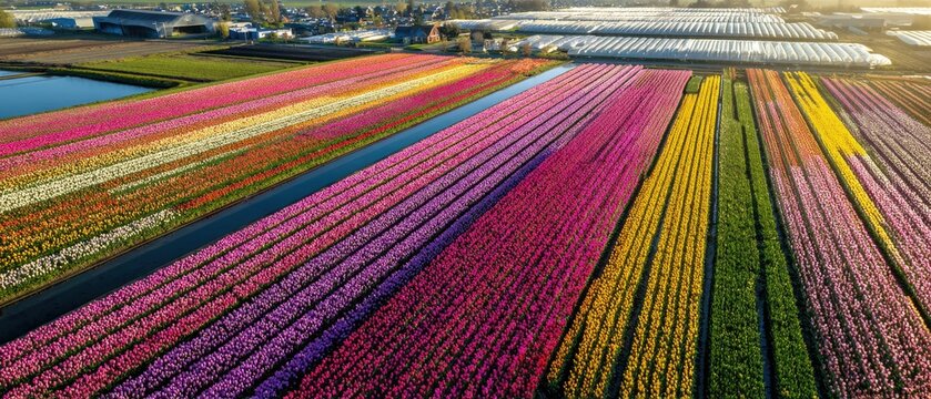 Vibrant Rainbow Flower Field Stunning Floral Panorama