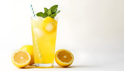 Fototapeta premium Lemonade cocktail, fruit drink. white background