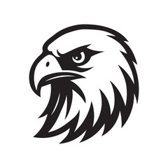 fierce black and white eagle head vector illustration with bold lines and sharp features for tattoo, logo or wildlife concept