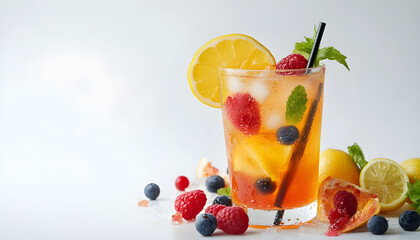 Lemonade cocktail, fruit drink. white background