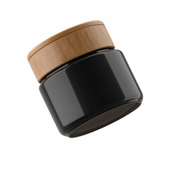 Floating Black Ceramic Jar with Wooden Lid Isolated on Transparent Background