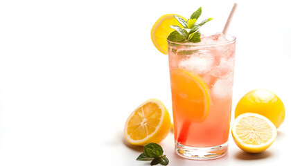 Fototapeta premium Lemonade cocktail, fruit drink. white background
