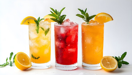 Fototapeta premium Lemonade cocktail, fruit drink. white background