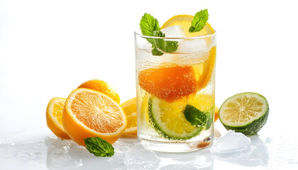 Lemonade cocktail, fruit drink. white background