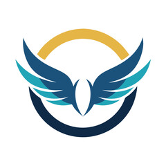 Abstract blue wings logo with gold halo design