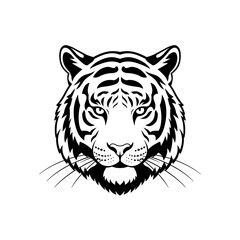 Black and white vector of tiger head isolated on white background
