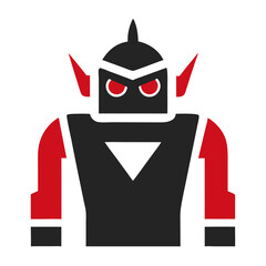 Angry black robot with red arms and horns
