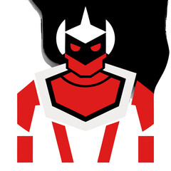 Red and white geometric superhero torso illustration