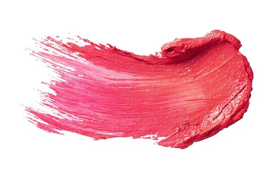 Closeup of Glossy Red and Pink Lipstick Swatch Texture on White Background