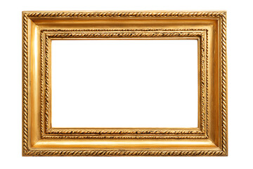 Elegant gold picture frame isolated on black background