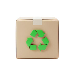 Eco-friendly package with recycle symbol, isolated on transparent background