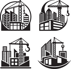Obraz premium Urban Construction Site with Skyscraper and Crane Vector Illustration