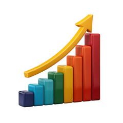 3d colorful bar graph with upward arrow isolated on transparent background