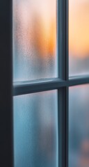 Fototapeta premium Frosted Glass Window with Minimalist Thin Frame on Soft Blue Gradient Background, Modern Interior Design Element