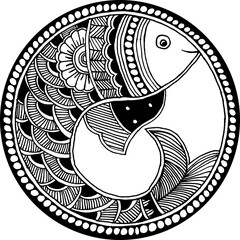 black color fish transparent background image for any design on card, wall, fabric, mug. digital image of hand made art