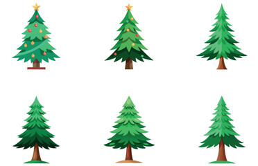 Pine Trees Vector Designs Set Flat Minimal Evergreen Forest Graphics