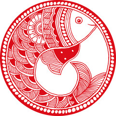  red color fish transparent background image for any design on card, wall, fabric, mug. digital image of hand made art